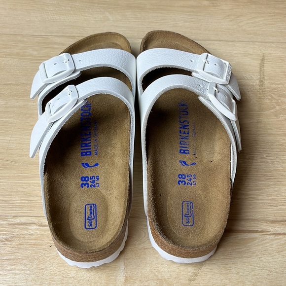 BIRKENSTOCK WOMEN'S ARIZONA SOFT FOOTBED WHITE LEATHER SANDAL, 7-7.5US / 38EU - Picture 7 of 8